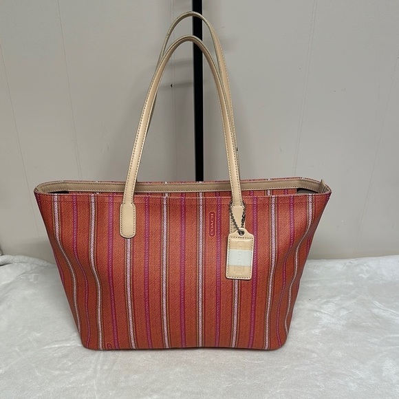 Coach Handbags - Coach Legacy Red and Cream Striped Tote